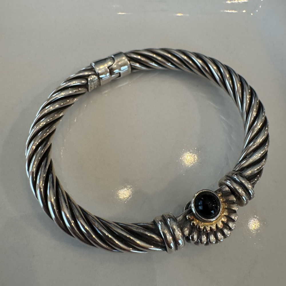 Italy Menegatti 925 SS Cable Cuff bracelet 14 kt bead